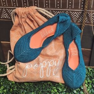 Teal Woven Ballet Flats With Gel Insoles By Poppy